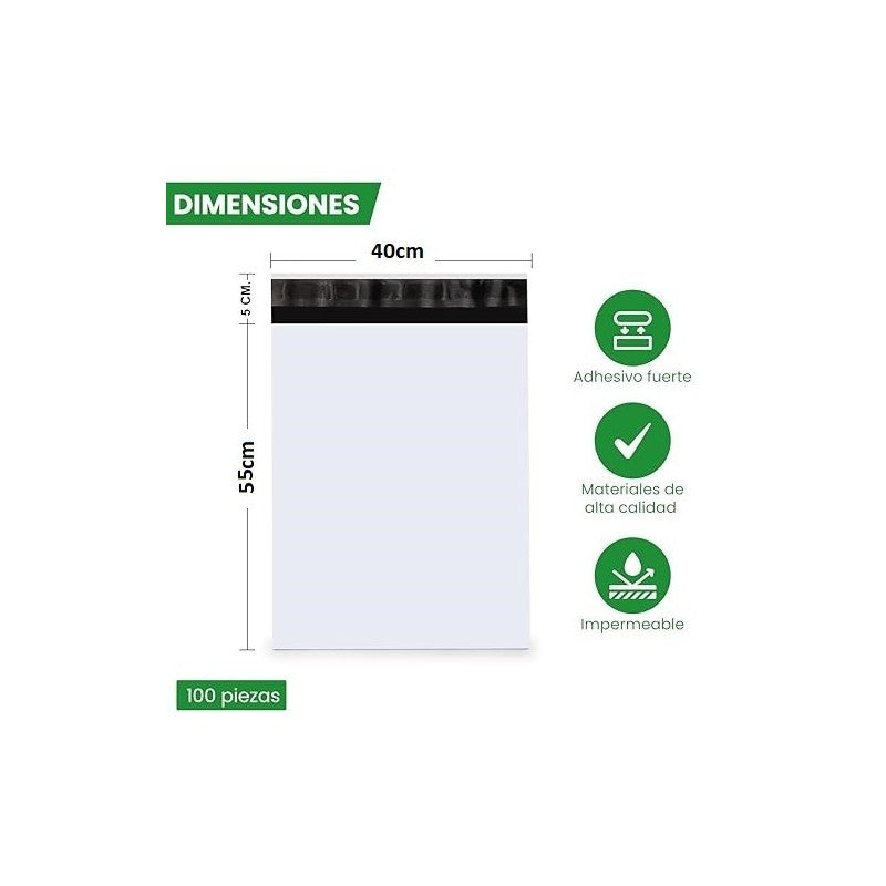 Bolsa de Envío 40x55+5 Blanca - Paquete 100 Unidades