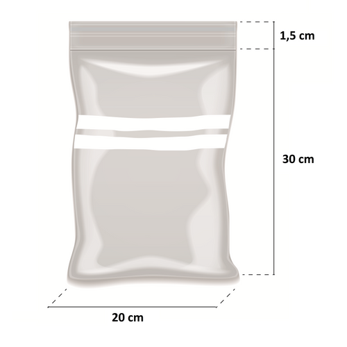 Bolsa ZIP Polietileno 20x30 cm con Banda - Paquete 100 Unidades